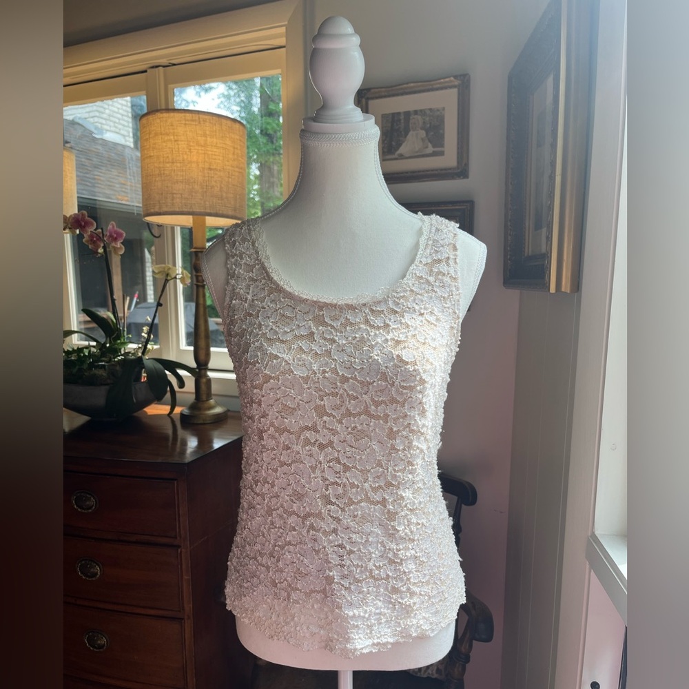 Coldwater Creek Elegant Ivory Lace Scoop Neck Tank Top L S M